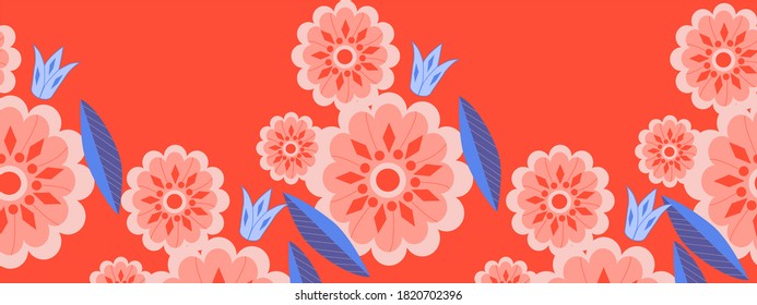 Colorful vector flowers in a seamless border design, perfect to use on the web or in print