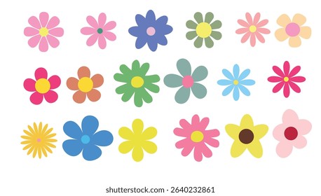 Colorful Vector Flowers Set, Bright Floral Elements for Spring and Summer Design

