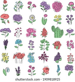 Colorful vector flowers set illustration. Abstract flower icons isolated on white background.Paper art style. Vector stock isolated illustration