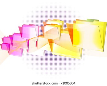 Colorful vector flying folders with waves and hafltone
