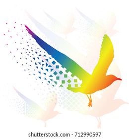 Colorful vector flying seagull birds
