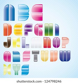 Colorful vector font glass effect on blue background.