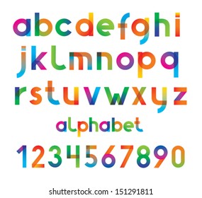 Colorful Vector Font And Numbers.