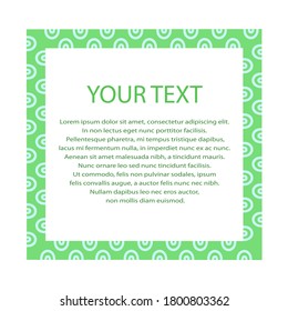 Colorful vector frame with green background and ornament. Vector template for card, stickers for notes, stickers, banner