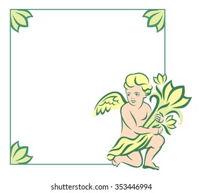 Colorful vector frame with little angel 