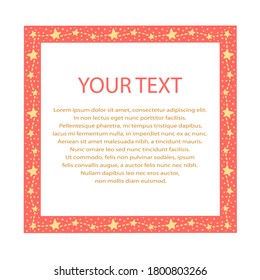 Colorful vector frame with red background and yellow stars. Vector template for card, stickers for notes, stickers, banner