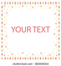 Colorful vector frame with red and yellow lightning. Vector template for card, stickers for notes, stickers, banner