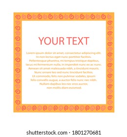 Colorful vector frame with yellow background and curves. Vector template for card, stickers for notes, stickers, banner