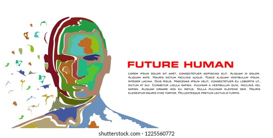 Colorful vector future human head on white