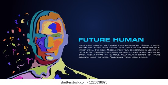 Colorful vector future human head on blue gradient