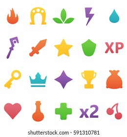 Colorful vector gaming icons set. Ready assets set for game design and web application.