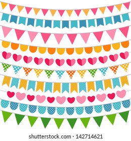 Colorful vector garlands and bunting flags