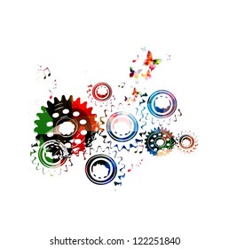 Colorful vector gears background with butterflies