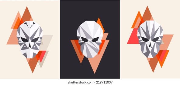 Colorful vector geometric halloween set of skull 