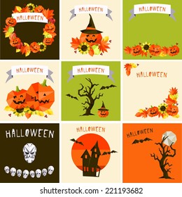 Colorful vector geometric halloween set 
