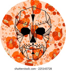 Colorful vector geometric Halloween skull with flower background