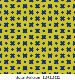 Colorful vector geometric seamless pattern with small circles and crosses. Funky style dotted texture. Trendy bright colors, lime green and electric blue. Stylish minimal background. Repeating design