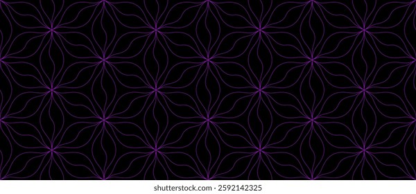 Colorful vector geometric seamless pattern with floral silhouette, curved lines. Repetitive texture.