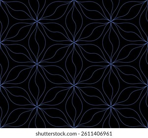 Colorful vector geometric seamless pattern with floral silhouette, curved lines. Repetitive texture.