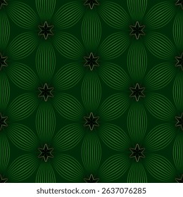 Colorful vector geometric seamless pattern with floral silhouette, curved lines. Repetitive texture.