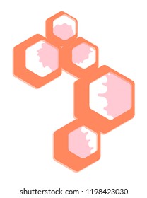 Colorful vector geometrical figures. Background of hexagons and ink drops