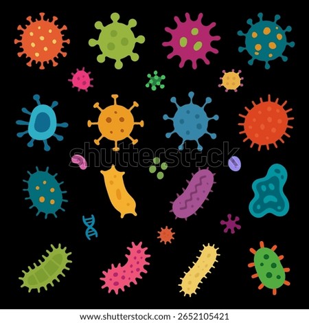 Colorful Vector Germs and Bacteria Set for Science Education