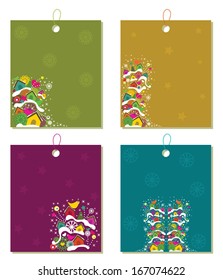 Colorful Vector Gift Cards . Four enjoyable vector gift cards for christmas, winter, holiday and celebration concepts. Object grouped and layered and easy to edit.