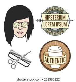 Colorful vector girly hipster set