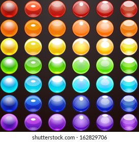 Colorful vector glass drop'and balls set (6 ones in rainbow colors)