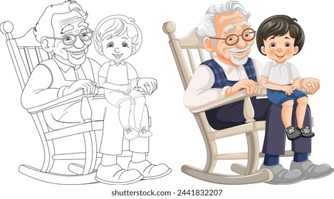 Colorful vector of grandparent with grandchild on lap