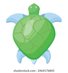 Colorful vector graphic of a cute cartoon sea turtle with flippers in the ocean