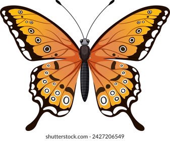 Gráfico vectorial colorido de una mariposa monarca