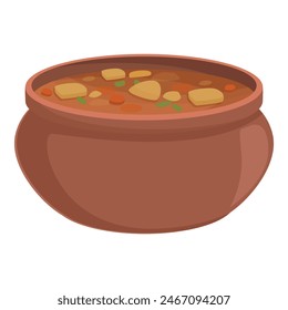 Colorful vector graphic of a rich and comforting vegetable stew served in a clay pot