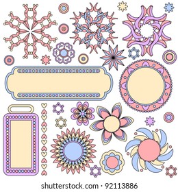 Colorful vector graphics collection with tags, labels,flowers,hearts