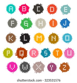 Colorful Vector Grunge Splashes Alphabet ABC Set