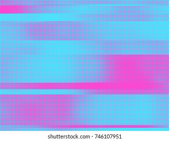 Colorful vector halftone background. Modern abstract illustration. Chaotic glitched grid of dots with different size. Segmented graphic gradient made of round particles. Element of design.