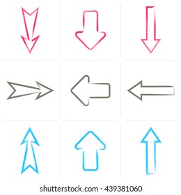Colorful vector hand drawn arrows collection isolated