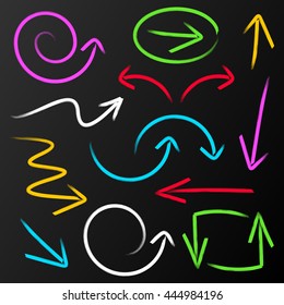 Colorful vector hand drawn arrows collection isolated