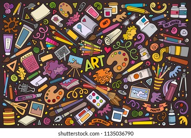 Colorful Vector Hand Drawn Doodle Cartoon Set Of Art And Craft Objects And Symbols