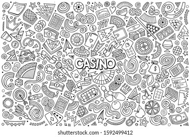 Colorful vector hand drawn doodle cartoon set of Casino theme items, objects and symbols