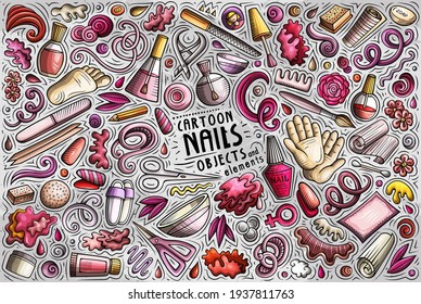 Colorful vector hand drawn doodle cartoon set of Nail Salon theme items, objects and symbols