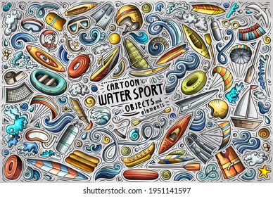 Colorful vector hand drawn doodle cartoon set of Water sport theme items, objects and symbols