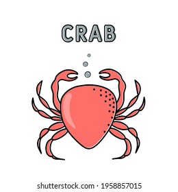 Colorful vector hand drawn doodle cartoon, crab on isolated background