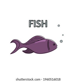 Colorful vector hand drawn doodle cartoon, fish on isolated background