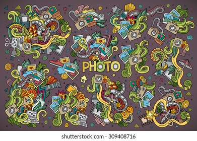 Colorful vector hand drawn Doodle cartoon set of objects and symbols on the photo theme