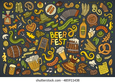 Colorful vector hand drawn doodle cartoon set of Oktoberfest theme items, objects and symbols