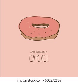 Colorful vector hand drawn Doodle cartoon illustration of objects and symbols on the coffee time theme. "Donut"