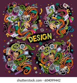 Colorful vector hand drawn doodle cartoon set of design theme items, objects and symbols