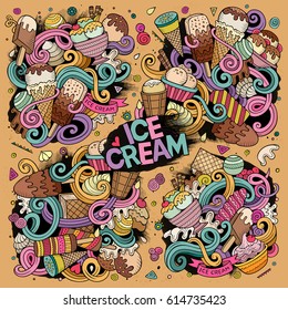 Colorful vector hand drawn doodle cartoon set of ice-cream objects and symbols designs