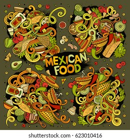 Colorful vector hand drawn doodle cartoon set of Mexican Food theme items, objects and symbols